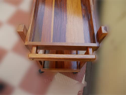 Image of 3-Tier Solid Wood Rolling Bar Cart, Wine Serving Trolley (3 tier, Brown Polish) (Style 11)