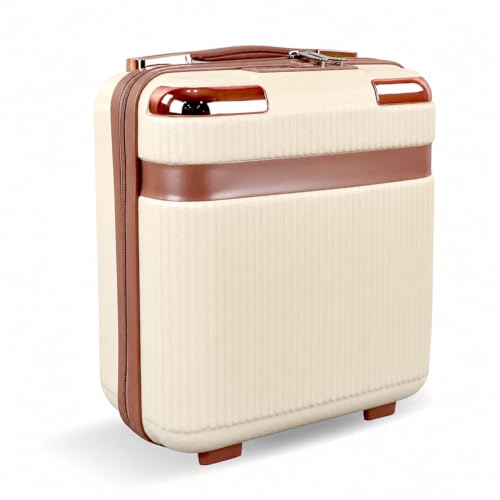 Image of Cosmetic Bag Case Travel Hand Luggage Small Portable Carrying Suitcase Makeup Case for Women Organizer Box Vanity Mini Suitcase (Off White)