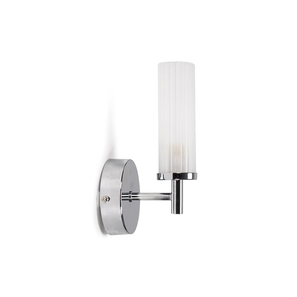MiniSun | Modern Polished Silver Chrome and Reeded Glass Shade Wall Light Fitting | Bath Wall Lights, Home Décor & Improvement Essential | Includes 3W LED Bulb | Mains Wired