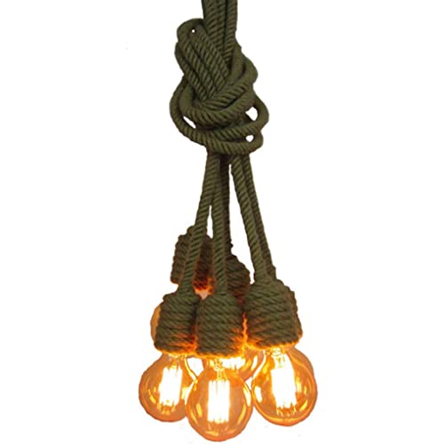 Lustre corde de chanvre 6 têtes vintage E27 plafonnier industriel retro loft
