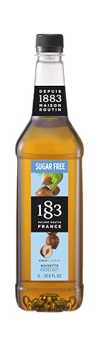 1883 Maison Routin Premium Sugar Free Hazelnut Syrup – Nutty Coffee Syrup for Lattes, Mochas & Desserts, Vegan-Friendly, No Artificial Colours, 1L PET Bottle