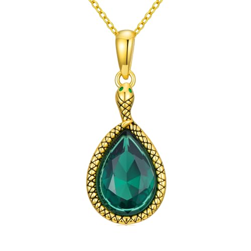 Collier émeraude goutte plaqué or 18k avec chaîne serpent 45 cm