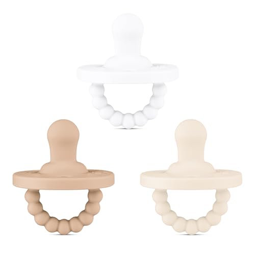 Image of Ryan & Rose Cutie PAT All-in-One Pacifier and Teether Massaging Teething Ring and Hideaway Binky for Growing Babies (Canvas (3 Pack), Flat)
