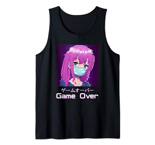 Game Over Japanese Vaporwave Aesthetic Anime Girl Tank Top, Black