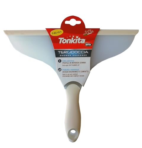 TONKITA | Essuie-Glace avec Profil en Caoutchouc Souple, spatule de Douche pour Douche, Tire à Eau pour Douche, fenêtres et Portes en Verre, Design Ergonomique et Compact - Fabriqué en Italie