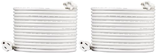 Image of Amazon Basics Indoor Extension Cord, 3 Prong Outlet Extender Power Cord, 13 Amps, 125V, 25 Ft, White, 2-Pack