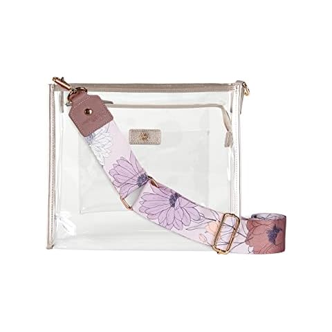 Crossbody Tote Bag - Interchangeable Strap Shoulder Bag, w Interior & Exterior Pockets, Magnet Snap, 2 Handles - Erin Condren, Clear + in Bloom, 11.5x9.75x3.5, Clear + in Bloom Cover