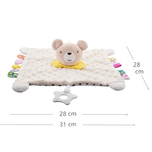 Image of Bear Security Blanket with Tags Teether Animal Taggie Soft Baby Blankets for Boys and Girls Baby Stuff for Newborn Toys Snuggle Baby Lovey Dotted Blanket Animal Soothing Lovey Beige