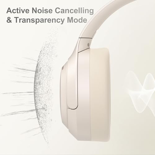 LORELEI QC60 Hybrid Active Noise Cancenlling Headphones,Wireless over ear Bluetooth Headsets with mic, 60H Playtime Foldable Lightweight, Deep Bass, Memory Earmuffs,for Travel Home Office(Beige White) - Thumbnail 3