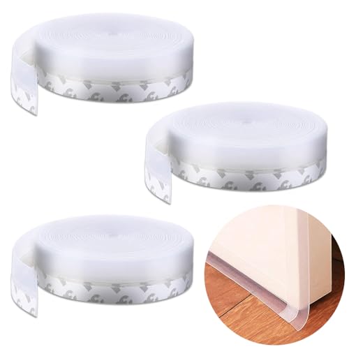 Kapı ve Pencereler için Kendinden Yapışkanlı 3 Adet Silikon Şerit Bant, 3 x 3 mt x 15 mm, Şeffaf, Hava Koşullarına Dayanıklı