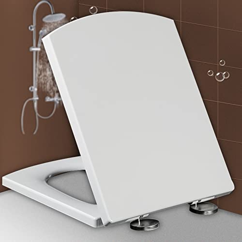 Siège de toilette carré blanc frein de chute abattant WC standard réglable 39,5-46,5 cm