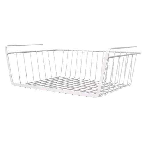NTEK Under Shelf Storage BasketHanging Metal Wire Organizer Kitchen Bathroom Pantry Cabinet & OfficeDurable Under Cabinet Shelf Rack to Maximise Space No Tools Required (WHITE 30CM)