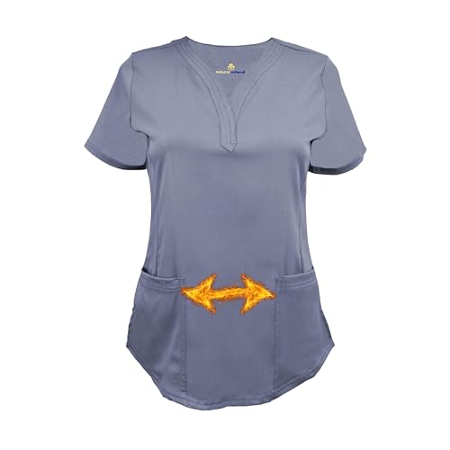 M&M SCRUBS Women's Soft Modern Fit Mock Wrap Scrub Top (Charcoal, Large)