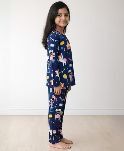 Image of Anthrilo Pure Cotton Printed Pyjama Set for Girls | Sleepwear | Night Suit, Night Wear | Long Sleeves T-Shirt & Pyjama | Regular Wear | 0-14 Years
