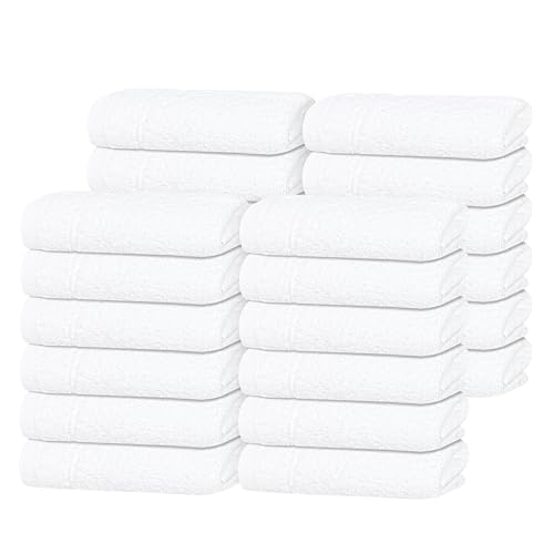 Tens Towels Pack of 24 Washcloths 12 x 12 Inches Lighter Weight Quick to Dry Super Soft & Absorbent Gentle Face Towels Hotel Quality Perfect for Bathroom Gym Spa (White 24 Pack)