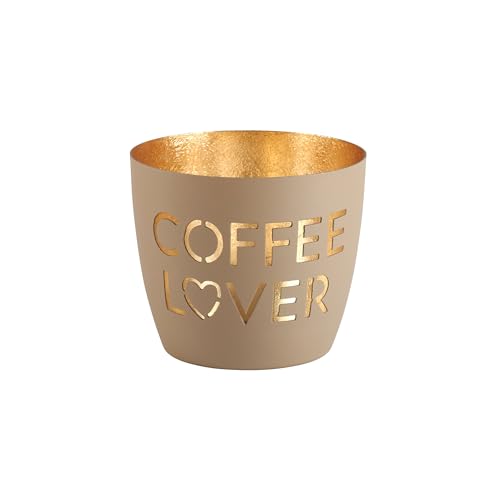 Giftcompany Windlicht Madras Coffee Lover Sandstone/Gold Eisen Höhe 8,5 cm