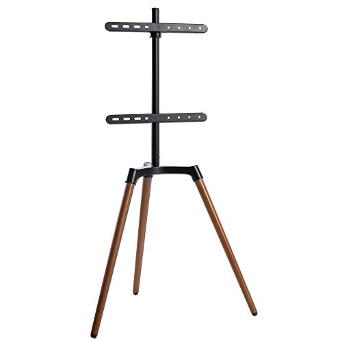 EasyLife - Design STAFFELEI Tripod TV-Stativ - Halterung bis 65'' Zoll & 35 kg Fernseher/Monitor - 140° Schwenkbar - Höhenverstellbar + Kabelmanagement - VESA bis 400x400 (Schwarz/Nussbaum dunkel)