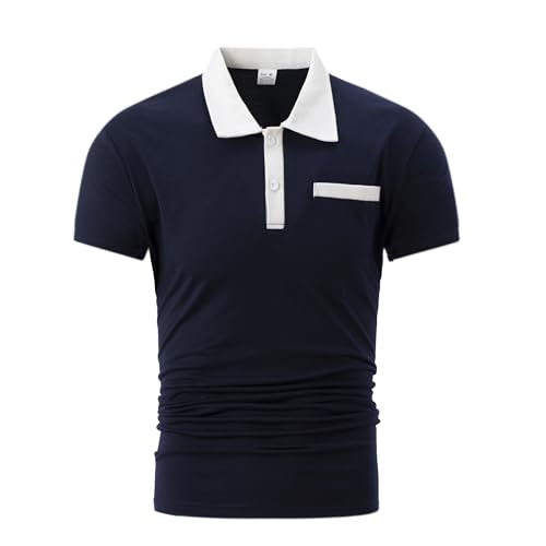 Mens Casual Polo Shirts Classic Short Sleeve Golf Shirt Fashion Button Cotton Top with Pocket2