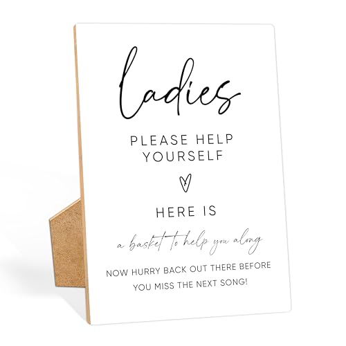 shupai Wedding Bathroom Sign, 8 x 11 Inch, Wooden Tabletop Decorative Sign for Wedding, Bridal Shower, Baby Shower, Funeral, Birthday Parties