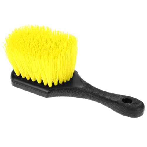 Image of QWORK 8 inch Utility Scrub Brush with Plastic Handle and Yellow Polypropylene Bristles, 2 Pack Multi-Purpose Cleaning Tool for Wheels and Tires