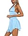 FWBBG Womens Sexy Halter Deep V Neck Summer Mini Dresses Ruched Waist Asymmetric Ruffled Hem Backless Club Party Short Dress (US, Alpha, X-Small, Regular, Regular, Blue)