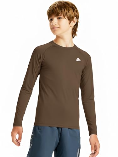 Image of DEVOROPA Youth Boys Compression Shirt Long /Short Sleeve Football Baseball Undershirt Quick Dry Kids Sports Baselayer Crewneck