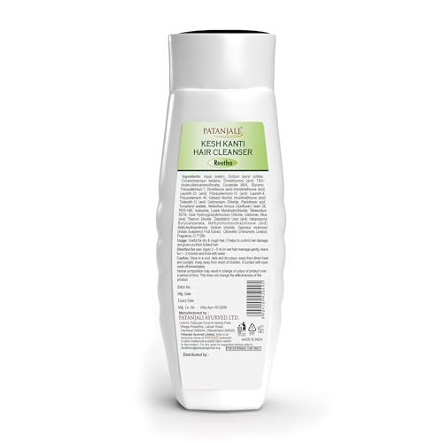 patanjali Kesh Kanti Reetha Hair Cleanser Shampoo for Dry Hair, Sulfate Free, Herbal Ayurvedic Reetha Shampoo, 200ml Pack of 2 (400ml Total)