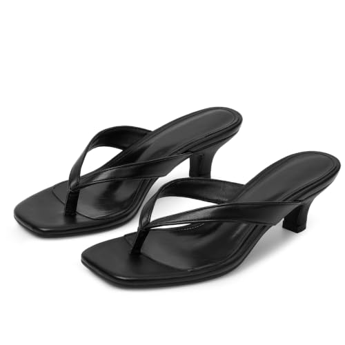 Image of Dsevht Kitten Heels for Women Jelly Square Open Toe Sandals Flip Flop Heel Summer Low Heeled Thong Sandals