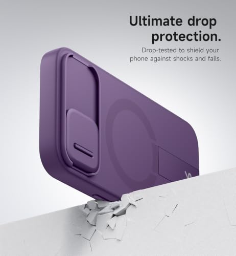 Image of SURITCH for iPhone 16e Case with Magnetic Camera Slide Cover and Adjustable Kickstand, Compatible with MagSafe, Shockproof Bumper Case Slim Protective Cover 6.1 Inch,Dark Purple