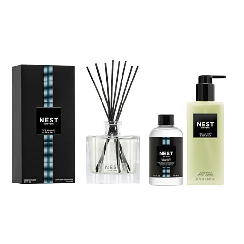 NEST New York Reed Diffuser, Reed Diffuser Liquid Refill & Liquid Soap - Ocean Mist & Sea Salt