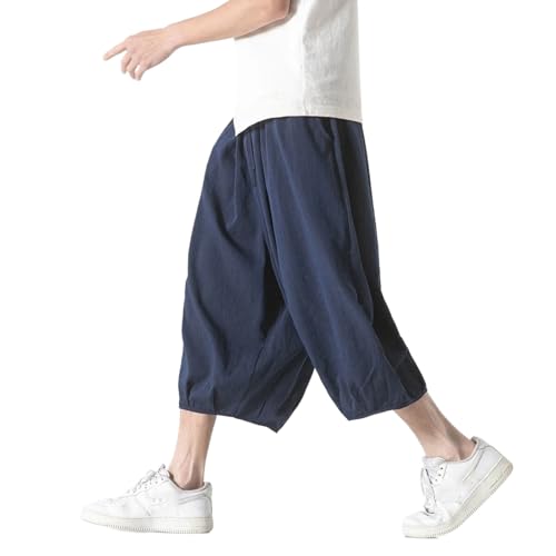 Summer Loose Pants Men's Harajuku Harem Cotton Linen Lantern Pants Vintage Casual Men Wide Leg Trousers