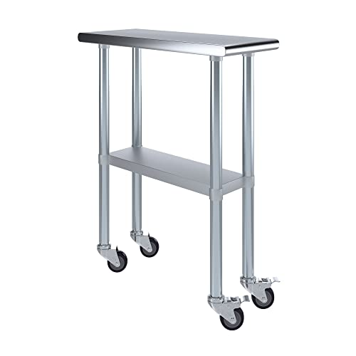Image of AmGood 12 inch Long x 30 inch Deep Stainless Steel Table with Casters