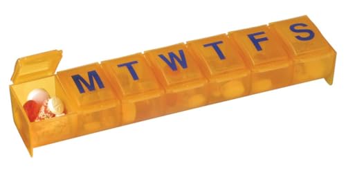 EZY DOSE Weekly (7-Day) Pill Case, Medicine Planner, Vitamin Organizer, Large Contoured Compartments for Easy Pill Removal, Amber Lids, BPA Free