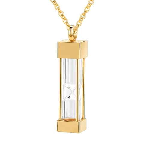 InfuMemo Glas-Sanduhr-Halskette für Asche, Gedenkmedaillons für Edelstahl, Andenken, Urne, Asche, Anhänger für Damen/Herren, geliebter Gedenkschmuck