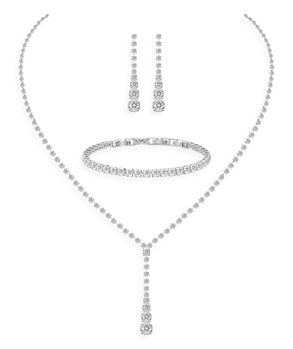 Image of GZWHD Wedding Jewelry Sets for Bride Bridesmaid Women Cubic Zirconia Necklace Earrings Bracelet Set Gift for Mother Friend Wife Daughter Sister Party Prom Jewelry