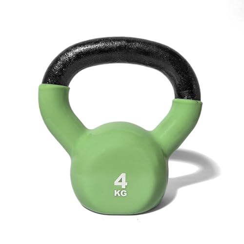 Image of Vinyl Coated Kettlebell 2 KG | Cast Iron Core Weight for Home Gym | Strength Training, Weight Lifting, Full Body Workout, Cardio Conditioning & Fitness Equipment (Green, 4 KG)