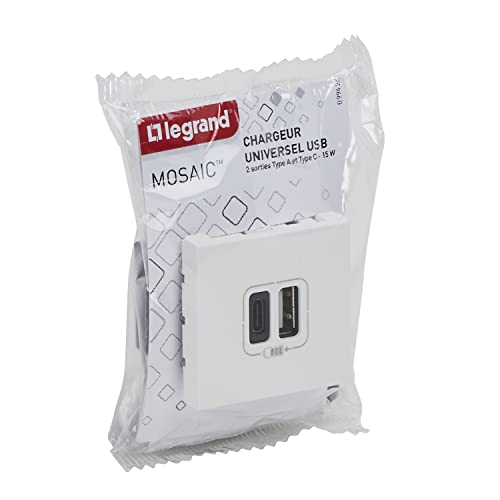 Prise double avec USB C et A LEGRAND Mosaic Carré A encastrer - vue 6