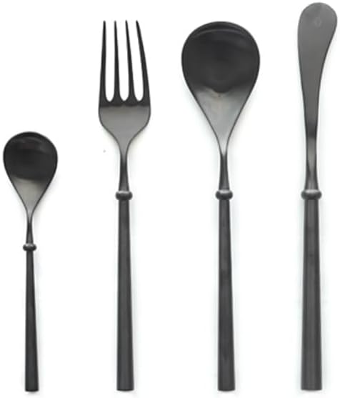 Silverware Flatware Cutlery Set, 4/16/24/32/40/48 Pieces 304 Stainless Steel Main Dinner Knives, Forks, Spoons, Black Tea Spoons, Various Matching Hotel Restaurants, Rose,Black-48 Pieces for 12