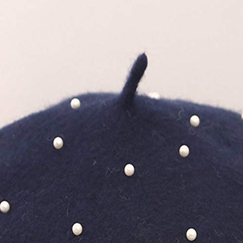 Womens Beret Hat For Winter, Wool Beret French Beret Fashion Style Lightweight Casual Classic Solid Color Pearl Beret Women Beanie Hats Berets Hat, Navy 1 #TOP4