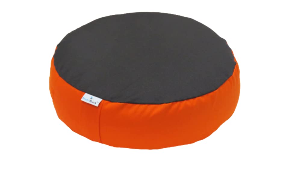 Image of Buckwheat ZAFU Meditation Cushion Filled with Buckwheat Hulls (Round - Orange & Grey)