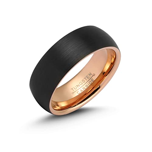 LerchPhi 8MM Tungsten Carbide Wedding Ring For Him and Her, Black Satin Finish and Polished Rose Gold Comfort Fit Promise Engagement Ring, Gift for Anniversary, Couples Matching Rings