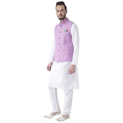 Image of hangup 3 Pc Kurta Pajama Set for Men (3KP Basket Light Purple)