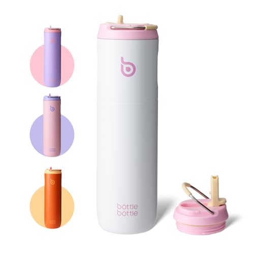 BOTTLE BOTTLE Insulated Water Bottle 24oz with Straw Lid and Handle for Sports Travel Gym Stainless Steel Water Bottles Double-Wall Vacuum Metal Leak Proof BPA-Free (Snow)