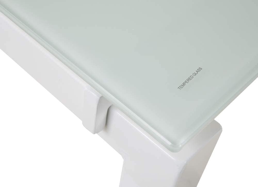 Modern White Corner Home Office Desk with Glass Top and Drawer