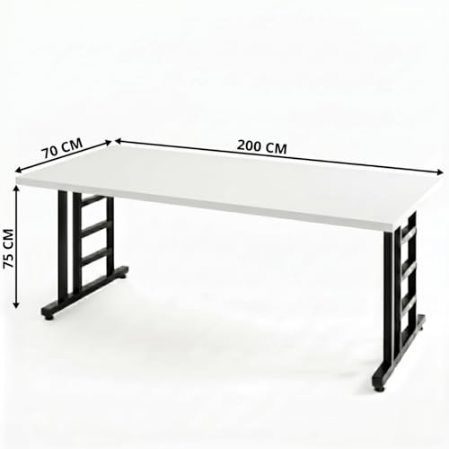 Image of TEKAVO Evon Large Computer Table for Office Work | Big Workstation Desk for Team | Two Person Desk | Meeting & Conference Room Table | 200 cm Long | White - DIY