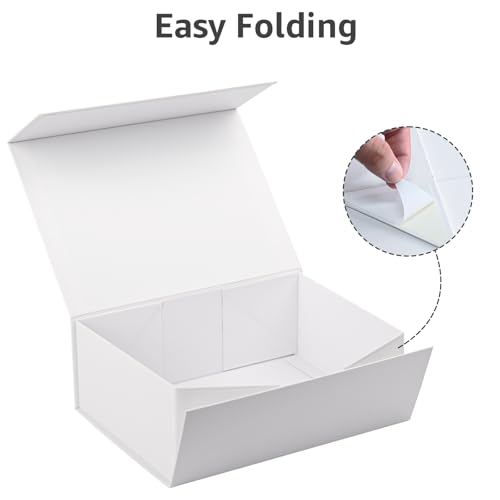 Image of LIFELUM Gifts Boxes Bulk 9.5 x 7 x 3.5 inch Elegant Gift Box with Magnetic Lids, Card,Sticker,Ribbon, Shredded Paper Filler (White, 1 count (Pack of 1))