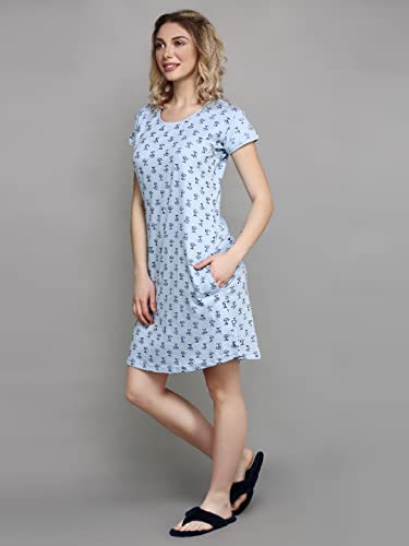 Image of Meerkat Women Short Sleeve Knee Length Cotton Knits Printed Short Nighty /Long Shirt /Midi
