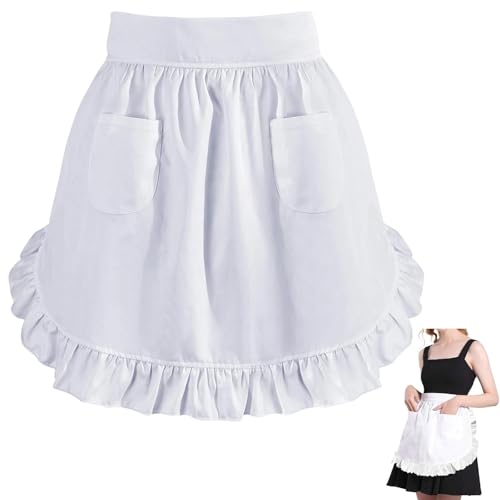 AYZDJ Tablier Blanc Avec Deux Poches, Style Vintage, Demi-tablier Pour Serveuse, Costume De Soubrette Ou Café
