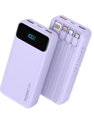 Nusyddy Portable Charger 20000mAh with 4 Built-in Cables & 6 Outputs Purp. - image 1