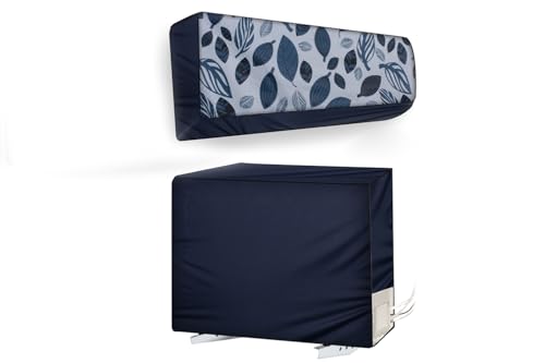 Image of The Furnishing Tree AC Cover Set of Indoor and Outdoor Unit for 1.5 Water Resistance & DustProof, ton Grey Base Ditzy Pattern